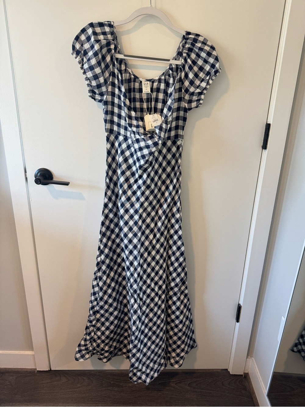 GAP x DÔEN 100% Linen Gingham Midi Dress (Navy) NWT - Picture 2 of 8